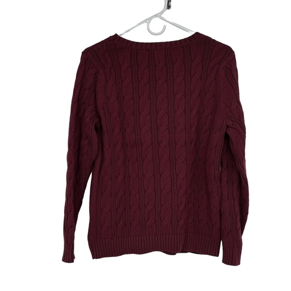 Land’s End Size Medium Maroon “Drifter” 100% Cotton Crew Neck Cable Knit Sweater - Picture 6 of 9